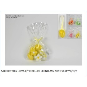 SACCHETTO 6 UOVA C/FIORELLINI LEGNO