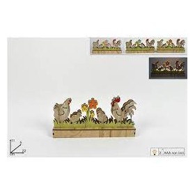 SCENARIO LEGNO GALLINE C/PULCINI E LUCI