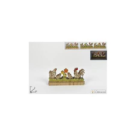 SCENARIO LEGNO GALLINE C/PULCINI E LUCI