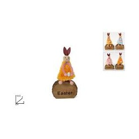 CONIGLIO PELLICCIA SU TRONCO LEGNO E ASTER