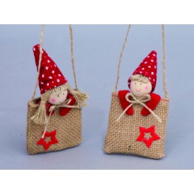 DISP.SACCHETTO JUTA CM.12H C/TESTA BIMBO/BIMBA LEGNO E CAPPELLINO RS