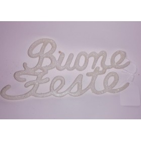 SCRITTA BUONE FESTE GLITTER BIANCA
