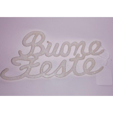 SCRITTA BUONE FESTE GLITTER BIANCA