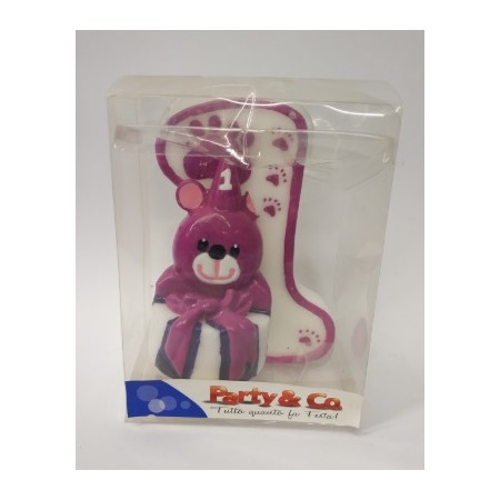 CANDELE 1 COMPLEANNO ORSO ROSA.