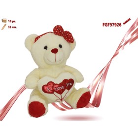 ORSO PELUCHE CON CUORE E FIOCCO CM.35