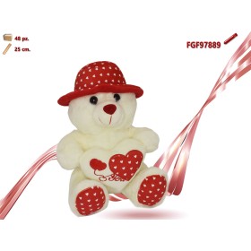 ORSO PELUCHE CON CUORE E CAPPELLO CM.25
