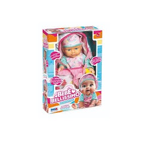 BAMBOLA BEBE' BELLISSIMA CON SACCA E BIBERON CM.30