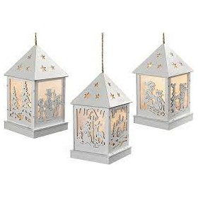 LANTERNA LEGNO TRAPEZIO C/SCENARIO NATALE C/LUCE