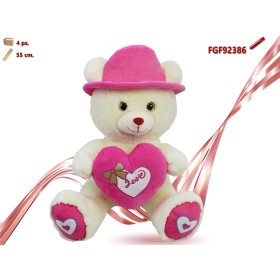 ORSO CON CAPPELLO E CUORE ROSA CM.55