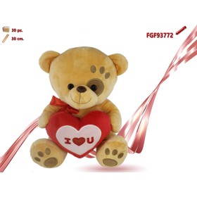 ORSO PELUCHE CON CUORE E FIOCCO CM.30