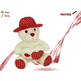 ORSO PELUCHE CON CUORE E CAPPELLO CM.35
