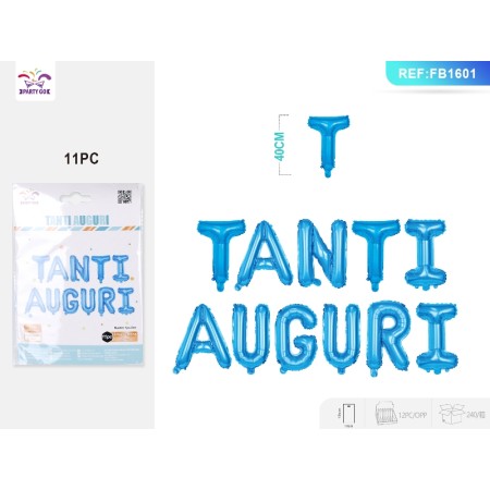 SET PALLONCINI MYLAR TANTI AUGURI BLU CM.40