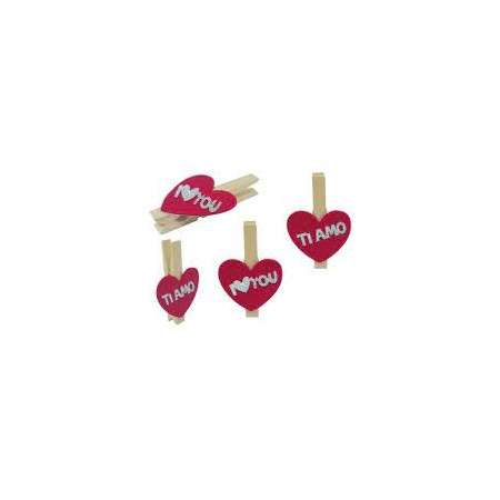 SET 10 MOLLETTE CHIUDIPACCO C/CUORE E SCRITTE GLITTER