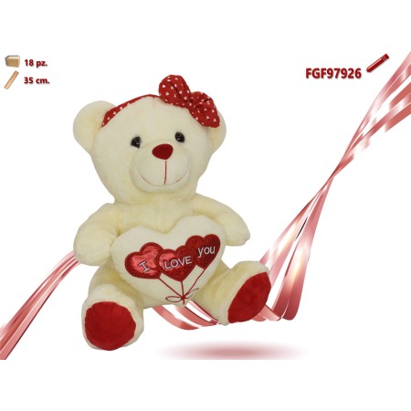 ORSO PELUCHE CON CUORE E FIOCCO CM.35