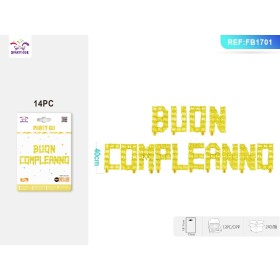 PALLONCINI MYLAR BUONCOMPLEANNO GIALLO DA 16 POLLICI