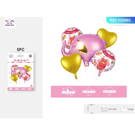 SET PALLONCINI MYLAR ELEFANTE ROSA