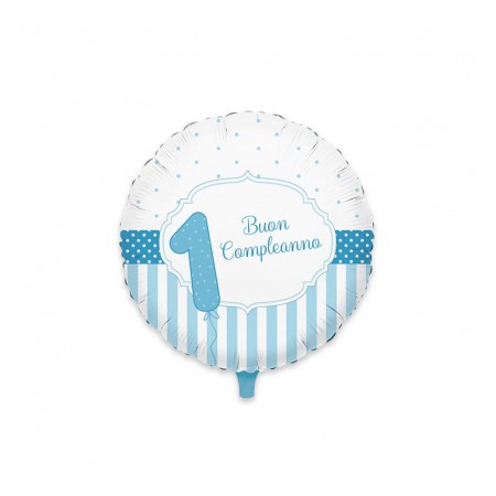 PALLONCINI MYLAR TONDO 45CM PRIMO COMPLEANNO CELESTE