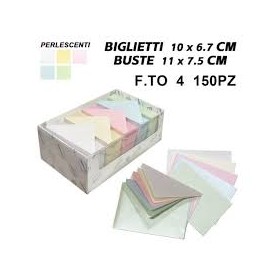 BIGLIETTI E BUSTE F.TO 4 COL.TENUI PERLATI 150+150