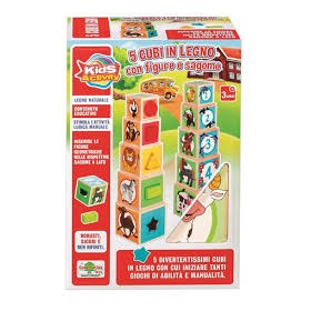 GIOCO LEGNO 5 CUBI IMPILABILI CON INSERTI