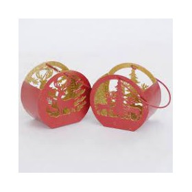 APPENDINO LANTERNA GLITTER C/BACCHE ORO/ROSSO