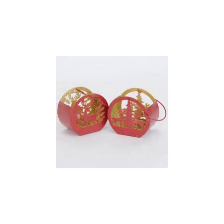 APPENDINO LANTERNA GLITTER C/BACCHE ORO/ROSSO