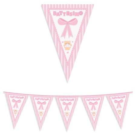 FESTONE BANDIERA BATTESIMO TEDDY ROSA