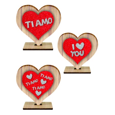 CUORE DA TAVOLO IN LEGNO CON GLITTER