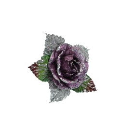 ROSA C/CLIP  GLITTER VIOLA 11X5CM.