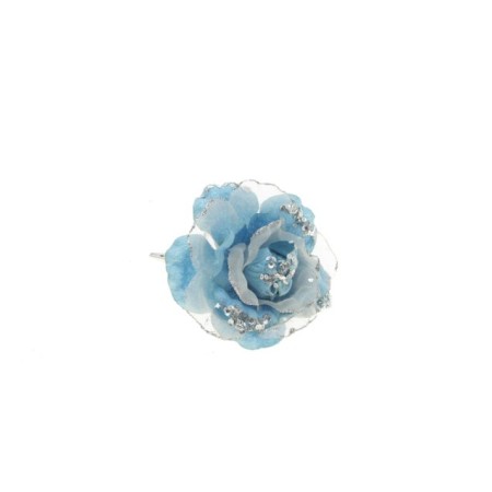 ROSA VELVET E ORGANZA CON CLIP TURCHESE