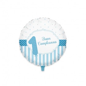 PALLONCINI MYLAR TONDO 45CM PRIMO COMPLEANNO CELESTE