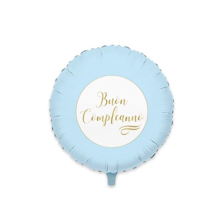 PALLONCINI MYLAR TONDO 45CM B. COMPLEANNO CELESTE