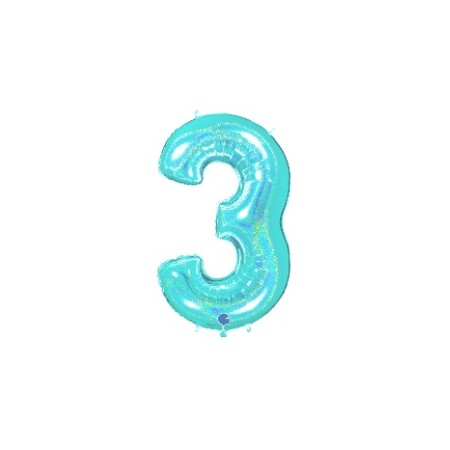 PALLONCINI MYLAR N.3 ACQUA MARINA GLITTER 102CM