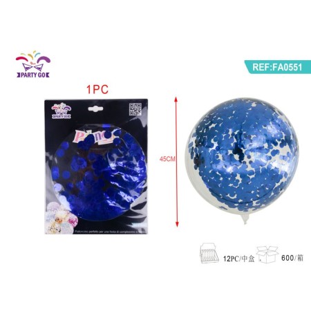 PALLONCINI PAILLETTES BLU TRASPARENTE 45CM