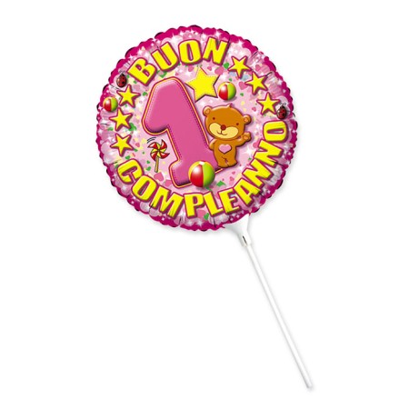 MYLAR TONDO CM.25 COMPLEANNO 1 ANNO  ROSA
