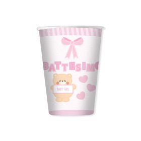 BICCHIERI BATTESIMO TEDDY ROSA
