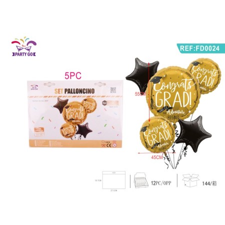 SET PALLONCINI MYLAR CONGRATS GRAD ORO PZ.5