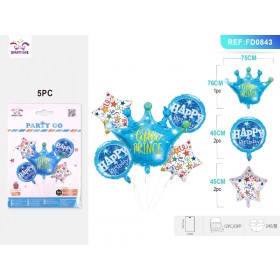 SET PALLONCINI MYLAR CORONA PRINCE BLU