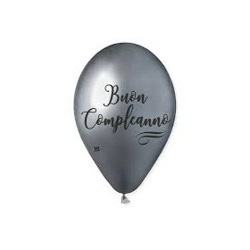 50 PALLONCINI 13 POLLICI GLOSSY B/COMPLEANNO ARGENTO