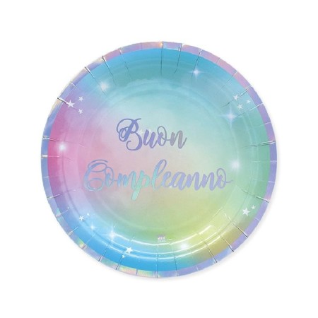 PIATTI CM 18 B.COMPLEANNO RAINBOW PZ 8