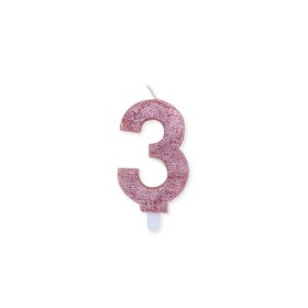 CANDELE A NUMERO ROSA GLITTER N3