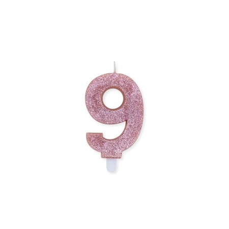CANDELE A NUMERO ROSA GLITTER N9