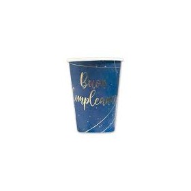 8 BICCHIERI BUON COMPLEANNO BLUE GOLD