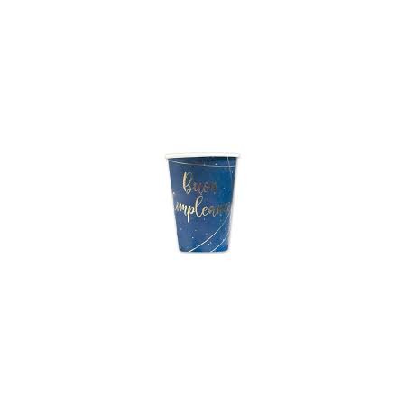 8 BICCHIERI BUON COMPLEANNO BLUE GOLD
