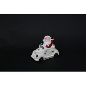 BABBI NATALE SU AUTO BIANCA C/LED 14CM