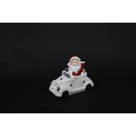 BABBI NATALE SU AUTO BIANCA C/LED 14CM