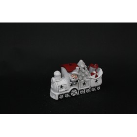 BABBI NATALE SU TRENINO BIANCO C/LED 13CM