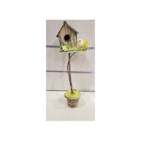 CASETTA CON UCCELLINO C/BASE VASO 34 CM