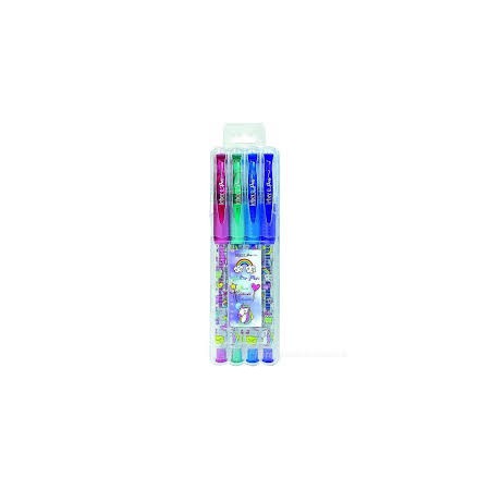 BLISTER 4 BIRO GLITTER PROFUMATE UNICORNO