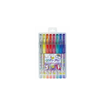 BLISTER 8 BIRO GLITTER PROFUMATE UNICORNO