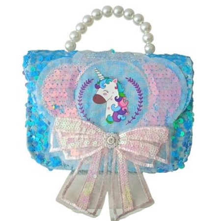 BORSETTA UNICORNO GLITTER CON FIOCCO CM 14 AZZURRA